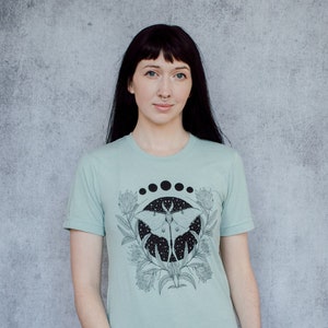 Luna Moth and Protea Flower Seafoam Unisex T-Shirt image 1