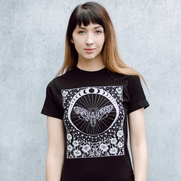 Nouveau Death's Head Moth and Moon Unisex Black T-Shirt
