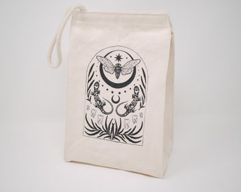 Salamander Shrine Screen Printed Recycled Cotton Canvas Reusable Lunch Bag