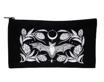 Bat and Moon Black Organic Canvas Pencil Pouch