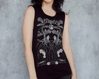 Mangrove Ecosystem Black Screen Print Women's Slouch Muscle Tank