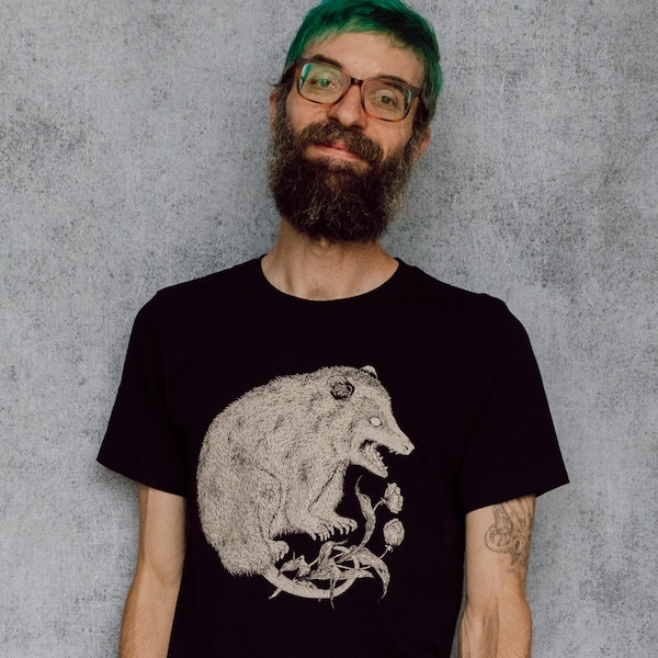 The Possum Unisex Black Hand Printed T-Shirt
