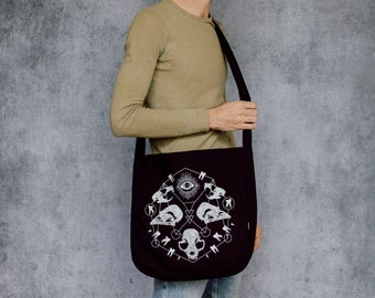 Animal Skull Grid Organic Cotton Slouch Bag