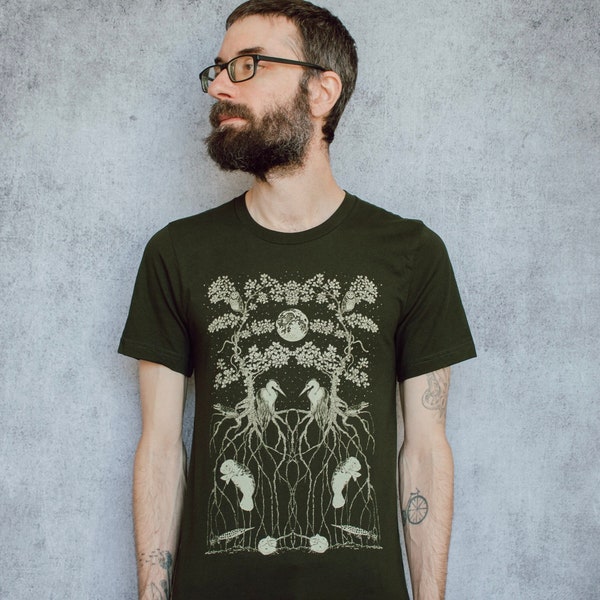 Mangrove Ecosystem Deep Olive Screen Printed Unisex Tee