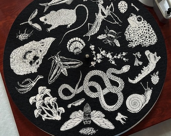 The Nature Doodle Screen Printed Black Record Slipmat