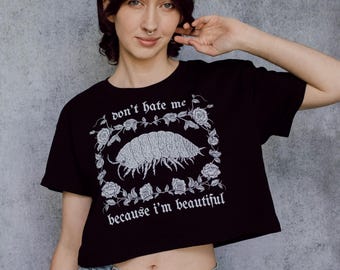 The Isopod Oversized Black Crop Tee Hand Screen Printed