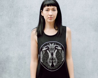 Night Heron Hex Black Screen Print Women's Slouch Muscle Tank