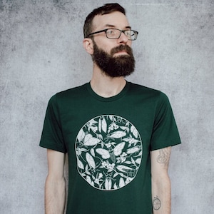 Cicada and Floral Emerge Forest Green Screen Printed T-Shirt image 1