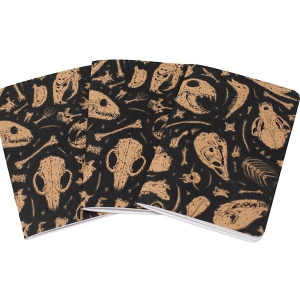 Black Skull Pattern Natural Kraft Pocket Blank Notebooks