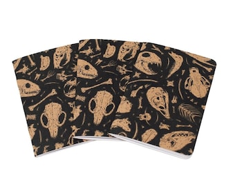 Black Skull Pattern Natural Kraft Pocket Blank Notebooks