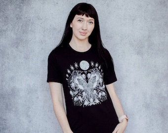 Storm Omen Crow Screen Print Punk Moon T-Shirt