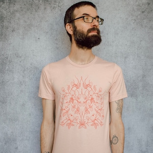 Mouse and Strawberry Peachy Pink Screen Printed Unisex Tee image 6