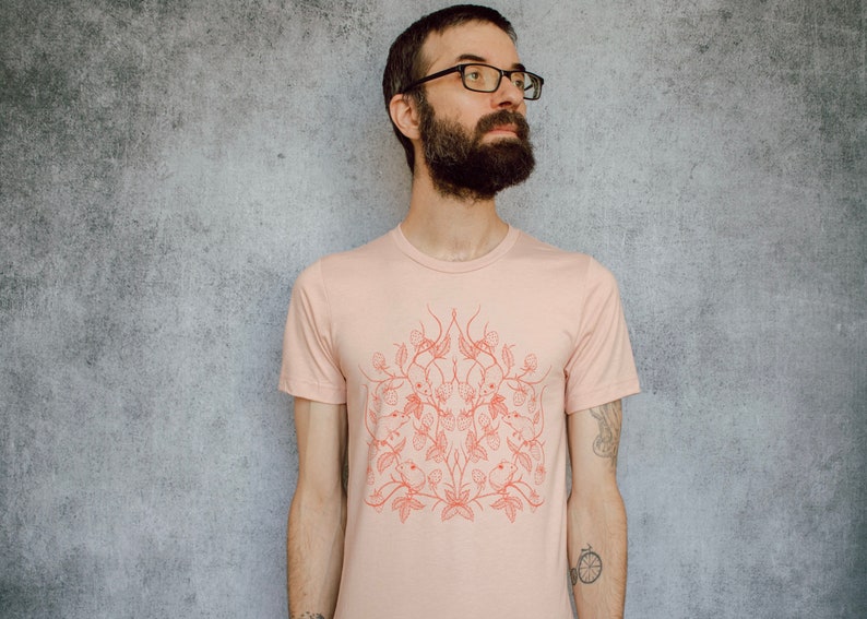 Mouse and Strawberry Peachy Pink Screen Printed Unisex Tee image 6