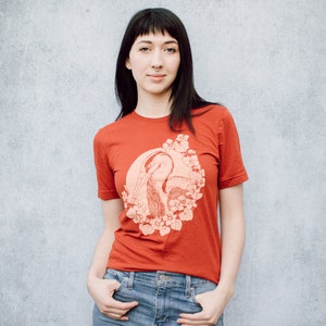 Nasturtium and Heron Brick Red Tri Blend Screen Printed Unisex Tee image 7