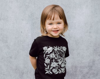 Kid's Rat Skeleton and Floral Screen Print T-Shirt