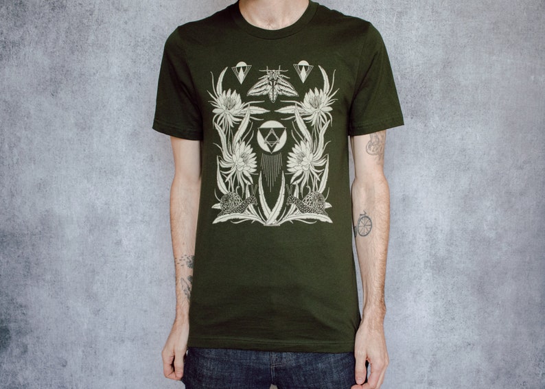 Time and All Her Wisdom Deep Olive Screen Printed Unisex Tee image 8