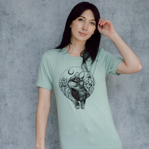 Rabbit and Moon Seafoam Unisex T-Shirt image 5