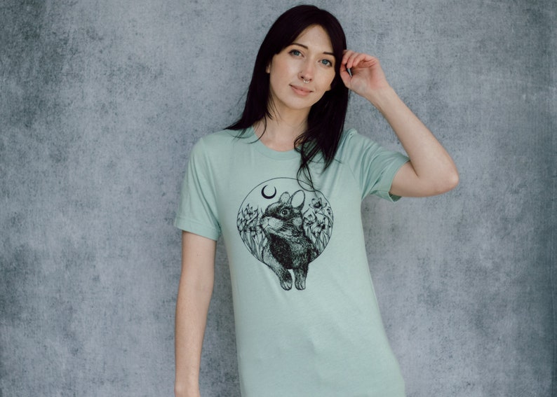 Rabbit and Moon Seafoam Unisex T-Shirt image 5