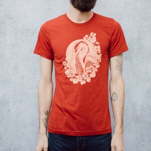 Nasturtium and Heron Brick Red Tri Blend Screen Printed Unisex Tee image 8