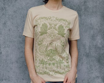 Veggie Pattern Tee: Hand Screen Printed Unisex Beige T-Shirt