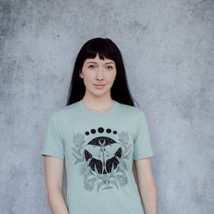 Luna Moth and Protea Flower Seafoam Unisex T-Shirt image 3