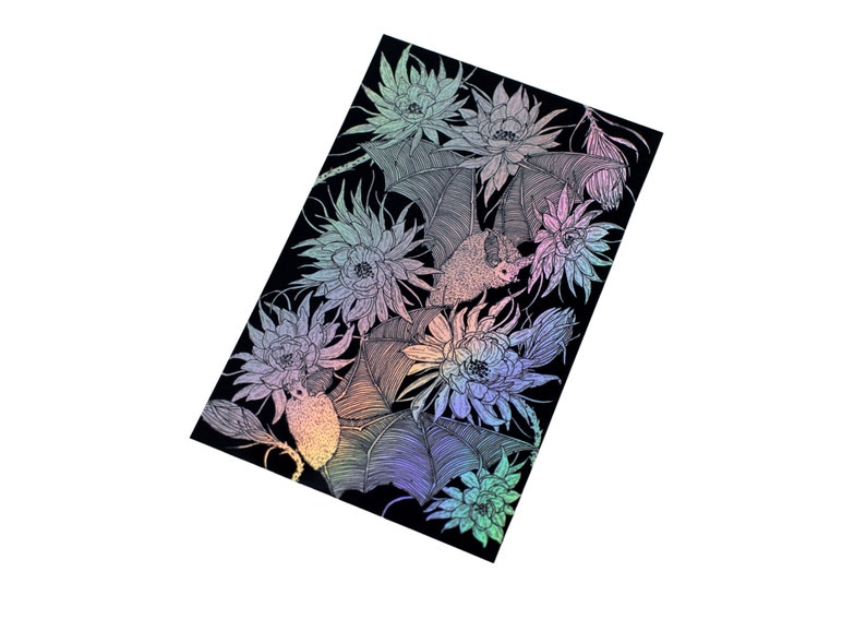 Bats and Night Blooming Cactus Holographic Foil Sticker image 2