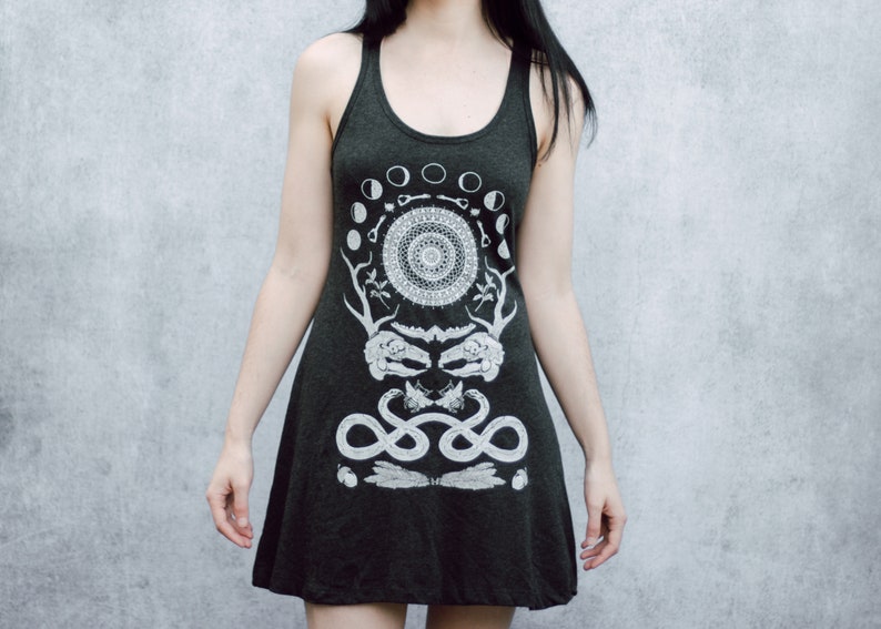 Rabbit Skull Antler Collage Racerback Punk Screen Print Moon Phase Mini Tank Dress image 7