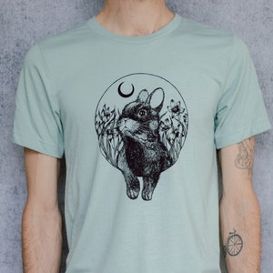 Rabbit and Moon Seafoam Unisex T-Shirt image 4