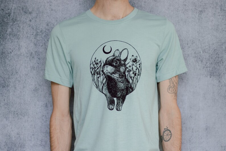 Rabbit and Moon Seafoam Unisex T-Shirt image 4