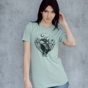 Rabbit and Moon Seafoam Unisex T-Shirt image 9