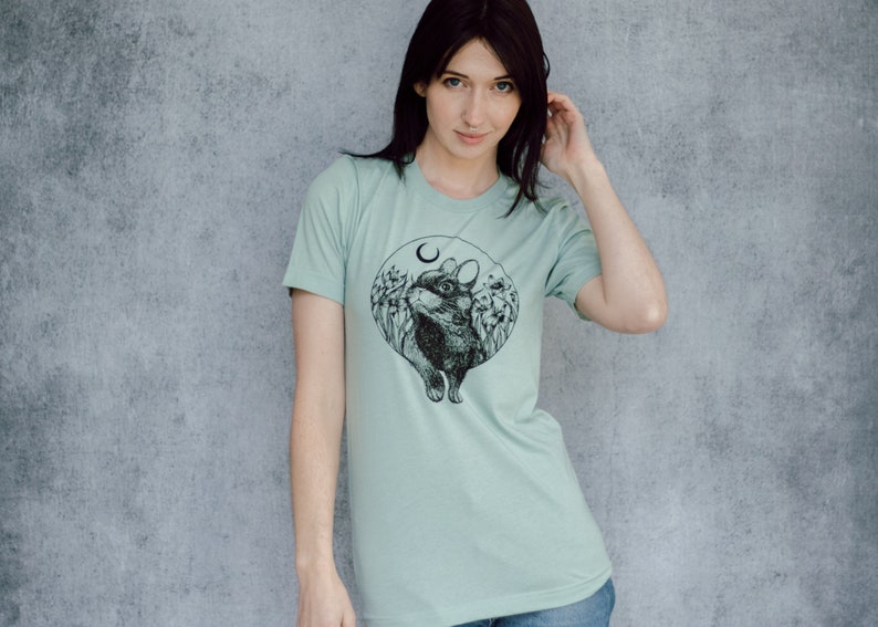 Rabbit and Moon Seafoam Unisex T-Shirt image 9