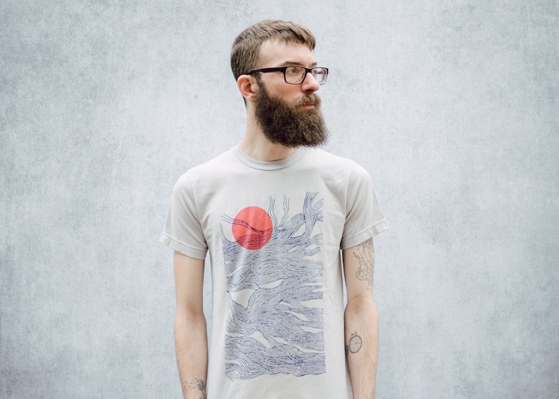 Sun and Waves Abstract Screen Printed Grey T-Shirt image 3