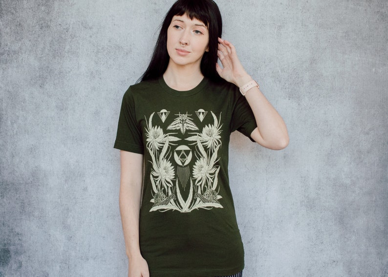 Time and All Her Wisdom Deep Olive Screen Printed Unisex Tee image 3