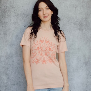 Mouse and Strawberry Peachy Pink Screen Printed Unisex Tee image 7