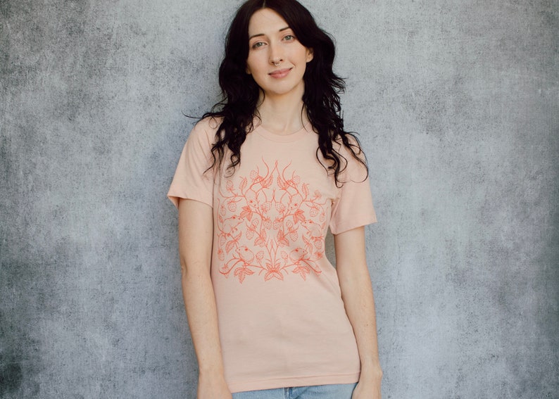 Mouse and Strawberry Peachy Pink Screen Printed Unisex Tee image 7