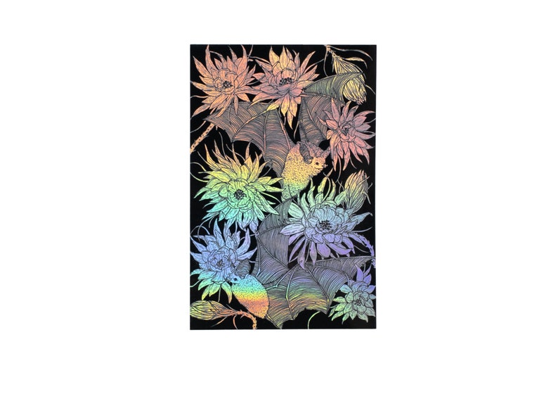 Bats and Night Blooming Cactus Holographic Foil Sticker image 5