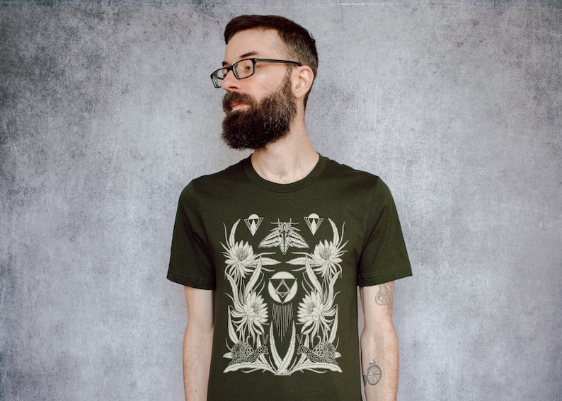 Time and All Her Wisdom Deep Olive Screen Printed Unisex Tee image 7