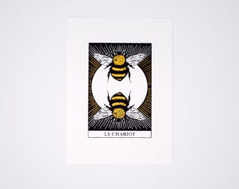 The Chariot Black and Gold Tarot Screen Print