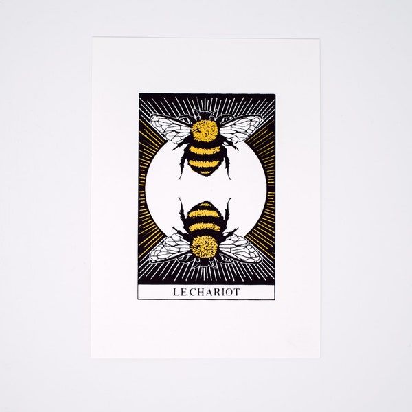 The Chariot Black and Gold Tarot Screen Print