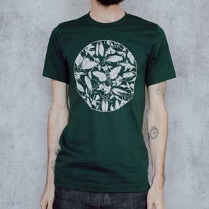 Cicada and Floral Emerge Forest Green Screen Printed T-Shirt image 3