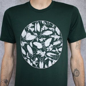 Cicada and Floral Emerge Forest Green Screen Printed T-Shirt image 7