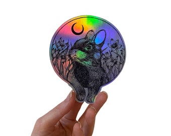 Rabbit Crescent Moon Holographic Foil Sticker