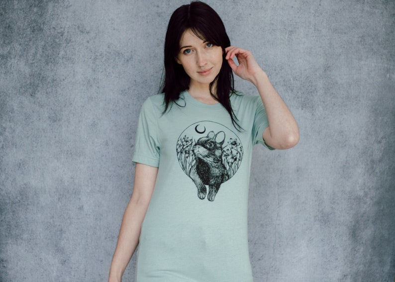 Rabbit and Moon Seafoam Unisex T-Shirt image 1