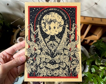Mantises and Orchids Art Print: Red & Black Hand Printed Illustration