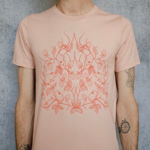 Mouse and Strawberry Peachy Pink Screen Printed Unisex Tee image 2