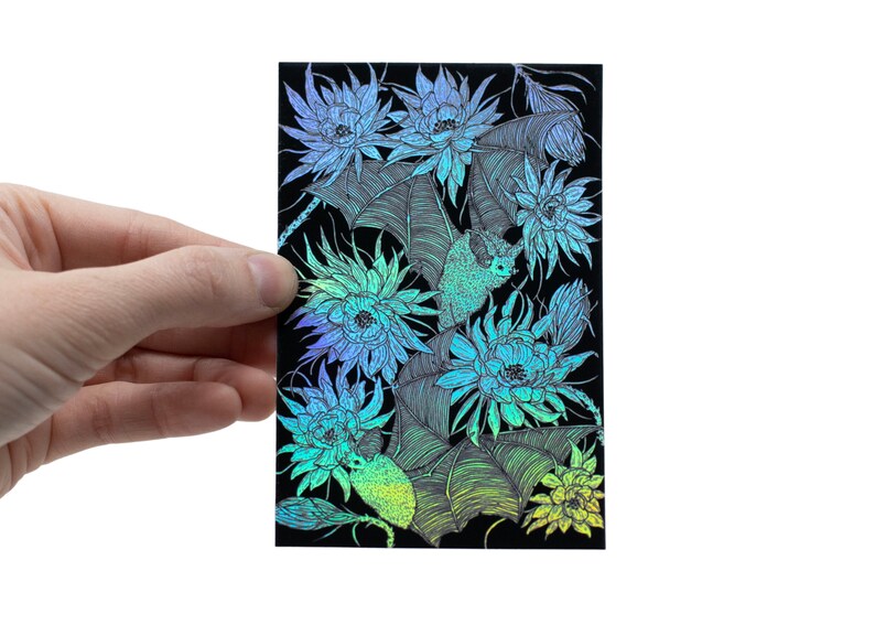 Bats and Night Blooming Cactus Holographic Foil Sticker image 10