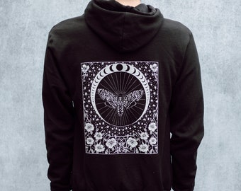 Nouveau Death's Head Moth and Moon Fleece Hoodie