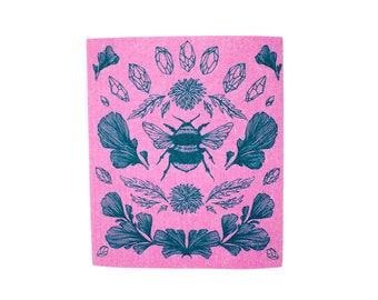 Bee Shrine Pink Swedish Dish Cloth Sponge