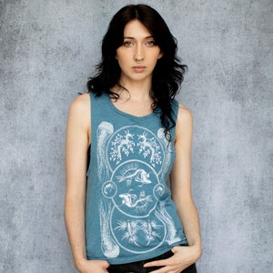 Deep Sea Heather Blue Screen Print Women&#39;s Slouch Muscle Tank