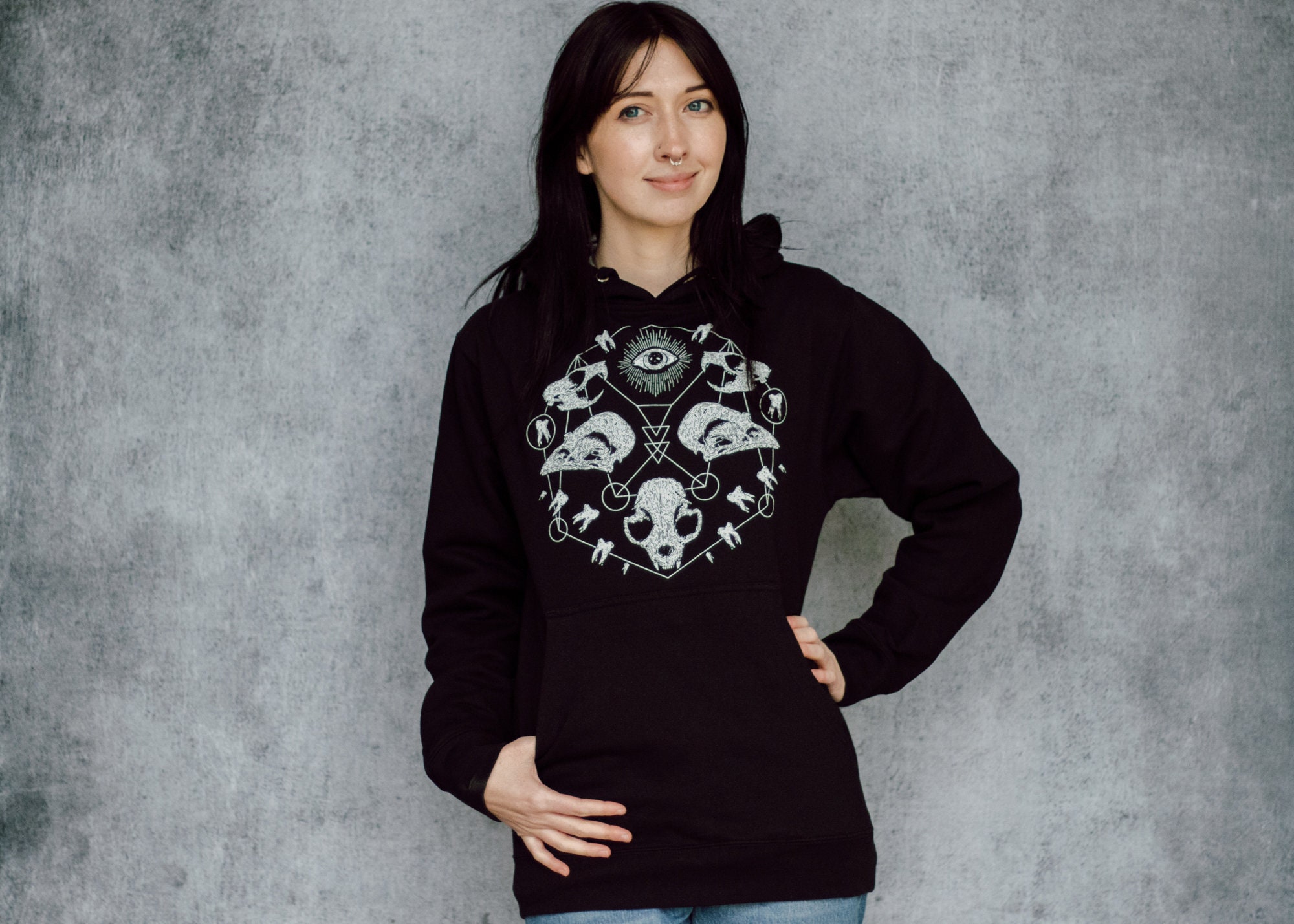 Skull Grid Black Punk Screen Print Pull Over Hoodie - Etsy 日本